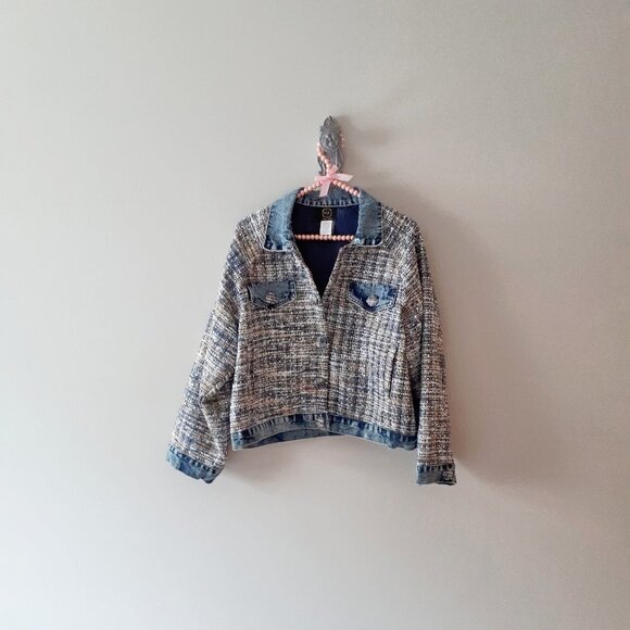 NWT M2 by Mocha crystal tweed short denim jacket, L - Picture 6 of 11
